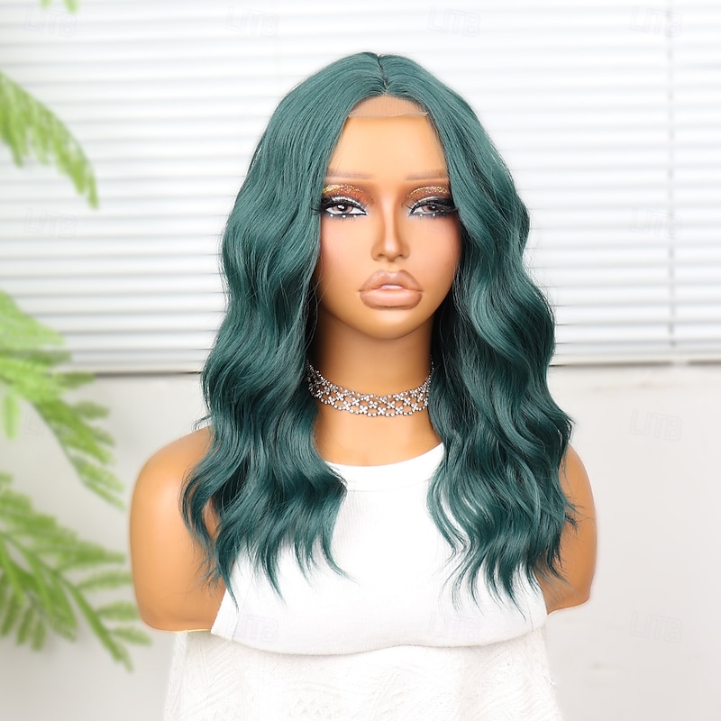 Synthetic Lace Wig Curly Style 14 inch Green Middle Part U Part Wig Women's Wig Black / Dark Green2