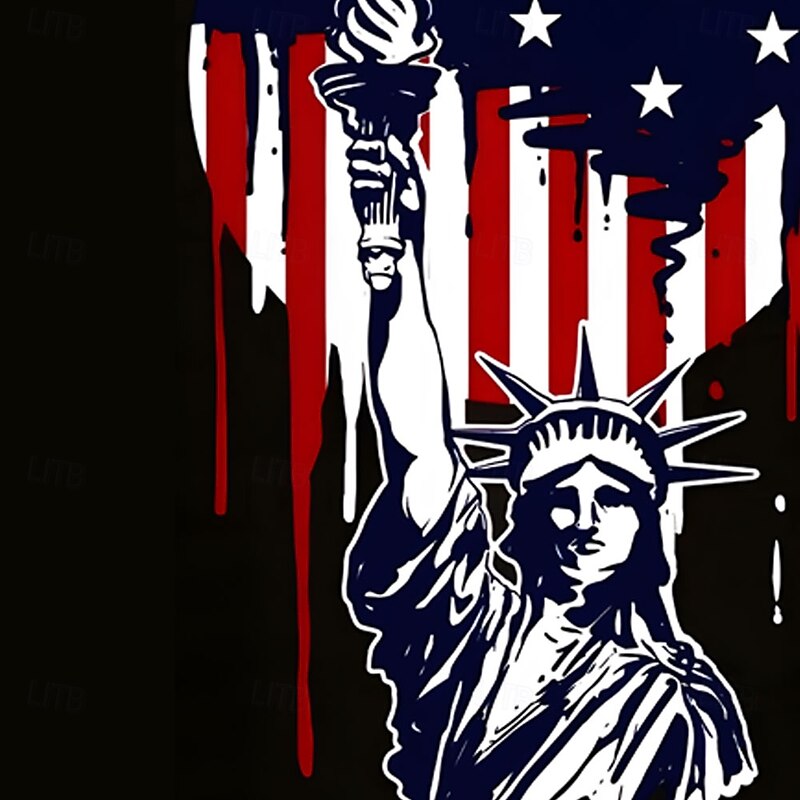 Independence Day Men's American US Flag Statue Of Liberty Patriotic Shirt Summer Shirt Button Up Shirt Short Sleeve Fashion Casual Outdoor Holiday Summer Spring Turndown 3D Print Collared Shirts Black2