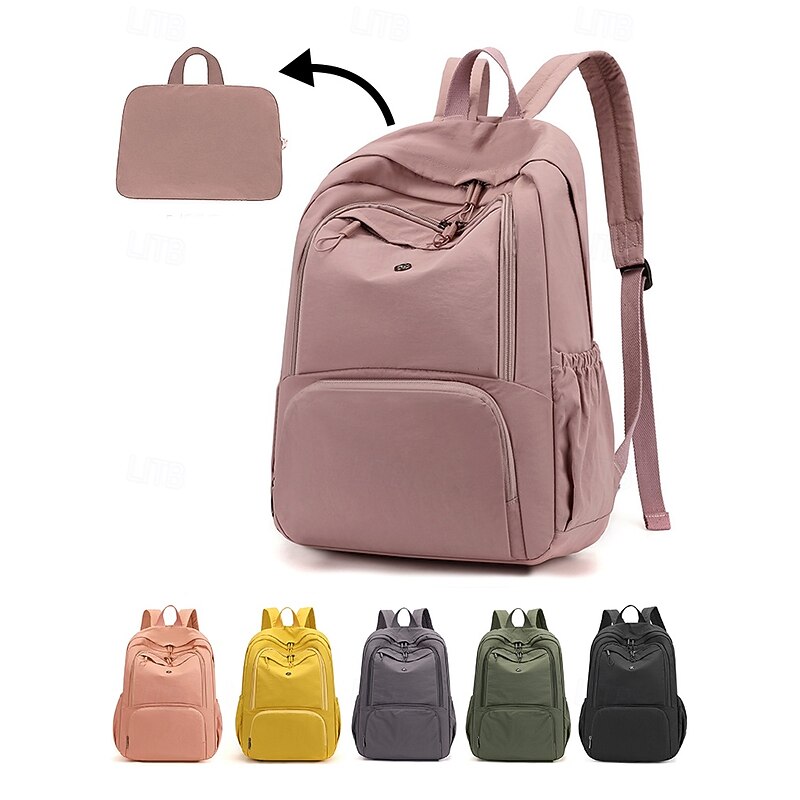 Women's Lightweight Water-Repellent Nylon Backpack with Foldable Design, Multi-Pocket Storage and Soft Padded Straps – Casual Travel Daypack for Teen Girls, College Students and Weekend Trips