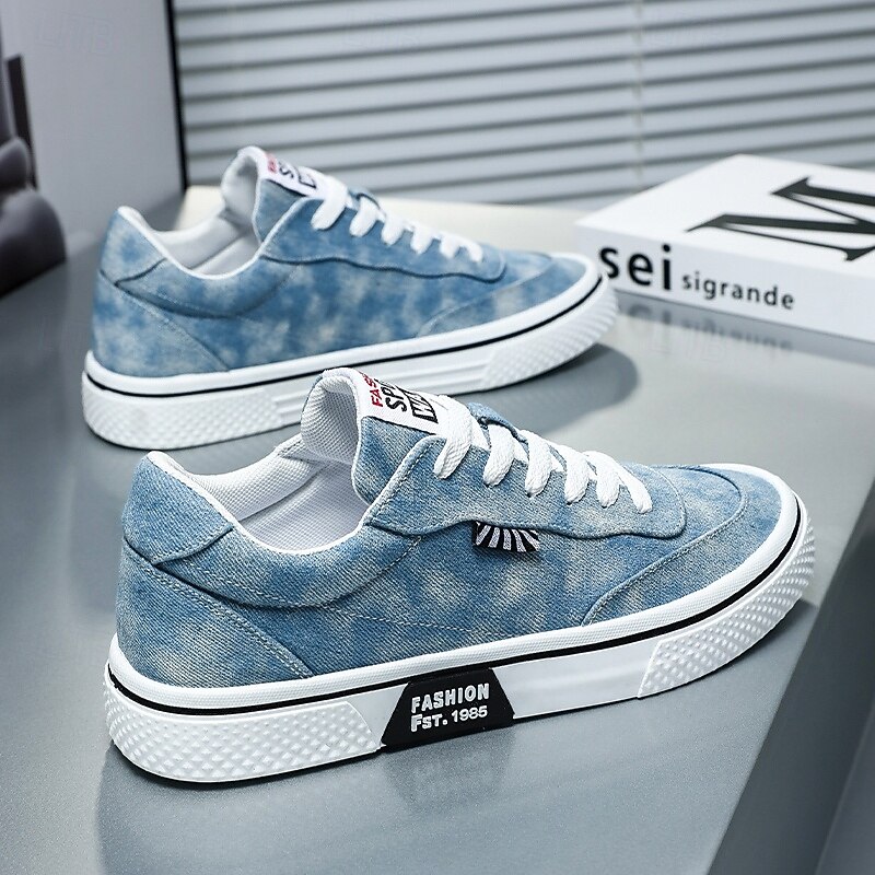 Men's Blue Denim Sneakers with Graphic Print and Lace-up Design - Casual, Trendy, Ideal for Everyday Wear and Urban Adventures2