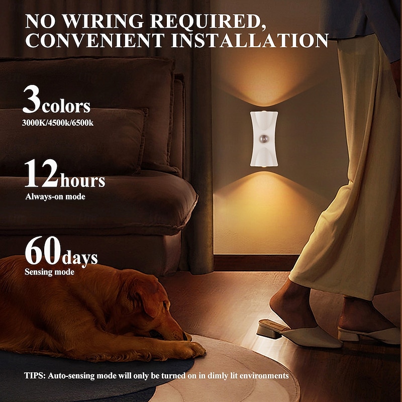 1 Pc Magnetic Charging Induction Wireless Wall Light Non drilling Three color Dimming Intelligent Human Sensing Room Bathroom Corridor Staircase Lighting Type-C Charging