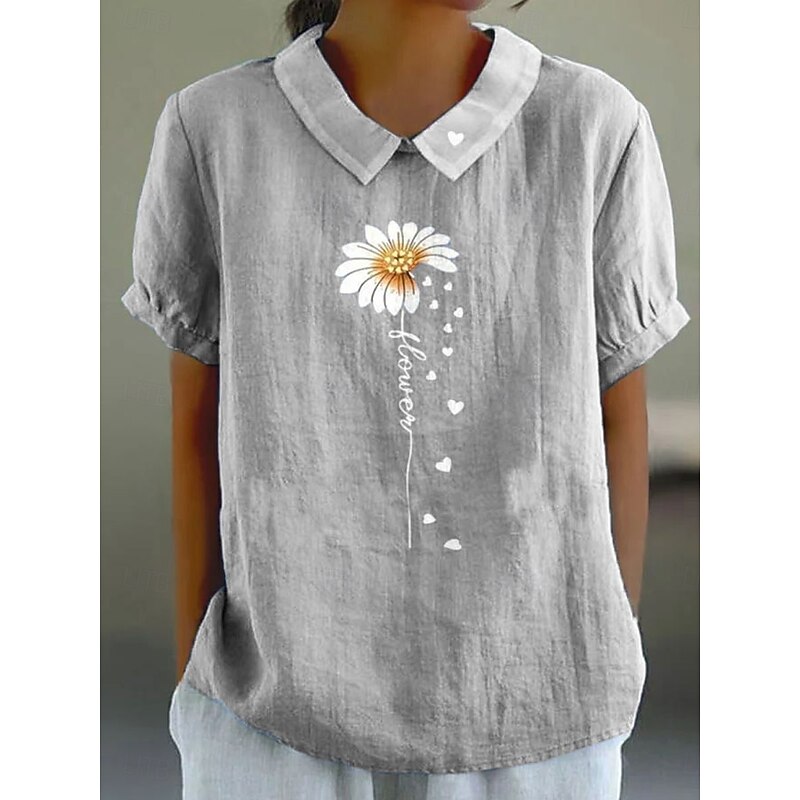 Women's Blouse Floral Graphic Vintage Tropical Stylish Short Sleeve Peter Pan Collar Regular Tops Work Daily Print Pink Blue Green Gray Summer Spring4