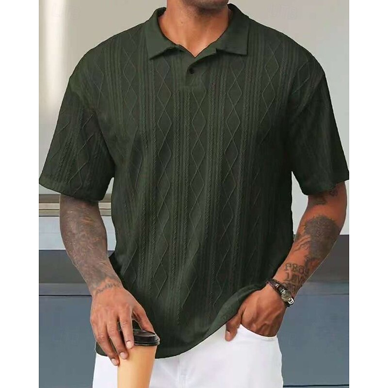 Men's Golf Shirt Golf Polos Shirts Work Casual Lapel Short Sleeve Basic Modern Plain Buttons Jacquard Summer Regular Fit Black White Blue Khaki Army Green Gray Golf Shirt3