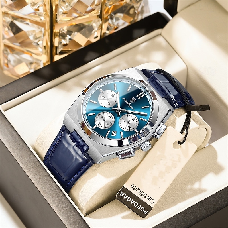 Men Quartz Watch Business Luminous Date Waterproof Leather Strap Watch2