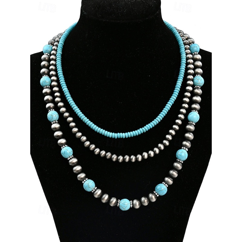 Women's Turquoise Beaded Layered Necklace – Southwestern Boho Style Jewelry for Casual Outfits, Beach Parties and Summer Festivals4