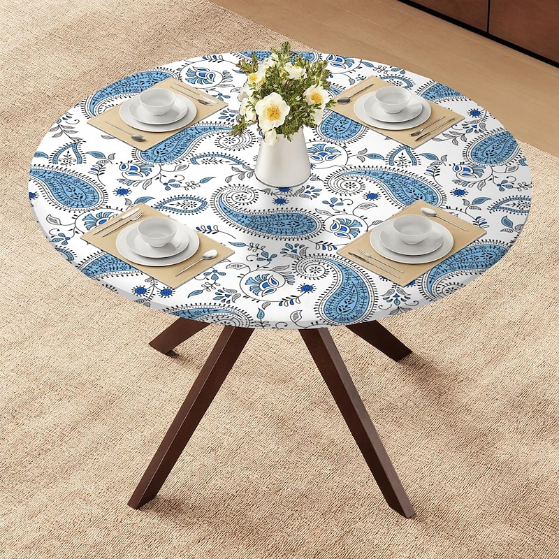 Table Covers For The Home Deluxe Elastic Edged Flannel Backed Vinyl Fitted Table Cover Pattern Large Round Oblong Oval4