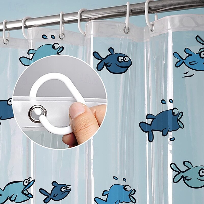 PEVA Long Clear Shower Curtain, 180x200cm 70"x79" Waterproof Lightweight Fish Shower Curtain Liner, Fashion Bath Shower Curtains with 12 Grommets Hooks for Bathtub Bathroom2