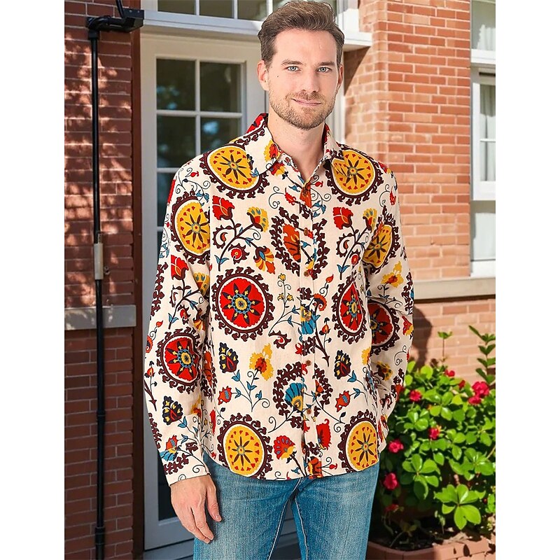 Retro Vintage Boho 1970s Shirt Hippie Ethnic Suzani Fancy Dress Men's Halloween Carnival Street Dance Retro Theme Party Festival Adults' Shirt2