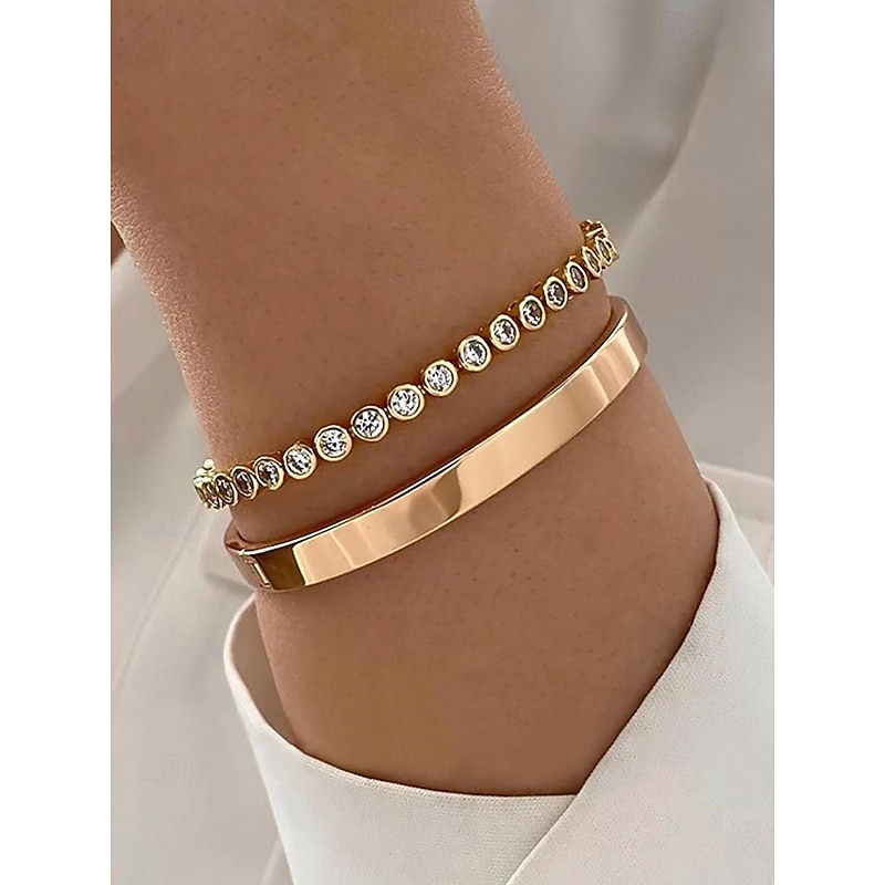 Women's Gold-Tone Crystal Bracelet Set – Elegant Stacking Bangles for Parties, Dates and Daily Wear