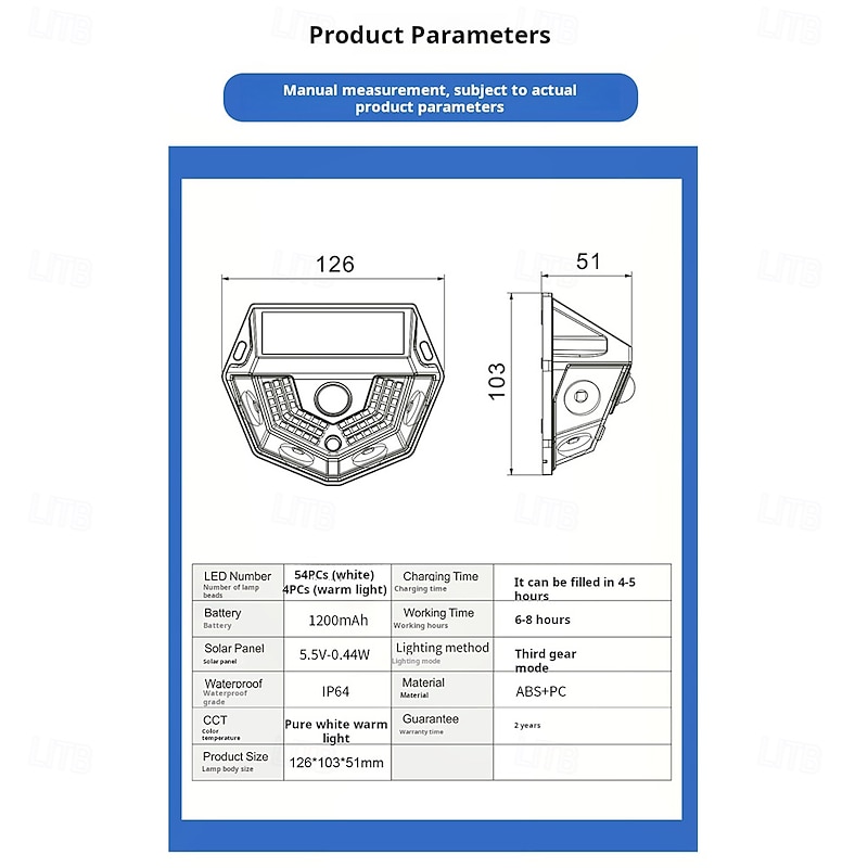 1 Pc Outdoor Solar Waterproof Wall Light 58 Led Beams Courtyard Porch Garage Garden Lighting Three Modes Intelligent Human Body Sensing Light Up And Down Wall Lights3