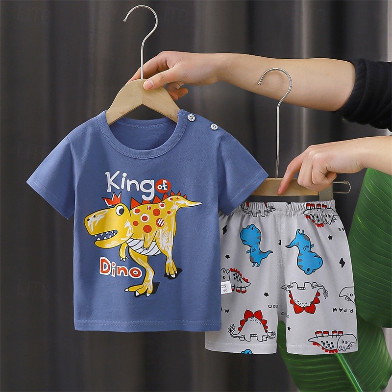 2 Pieces Kids Girls' Animal Crewneck T-shirt & Shorts Set Short Sleeve Fashion Outdoor 4 years+ Summer Pink Blue Light Blue4