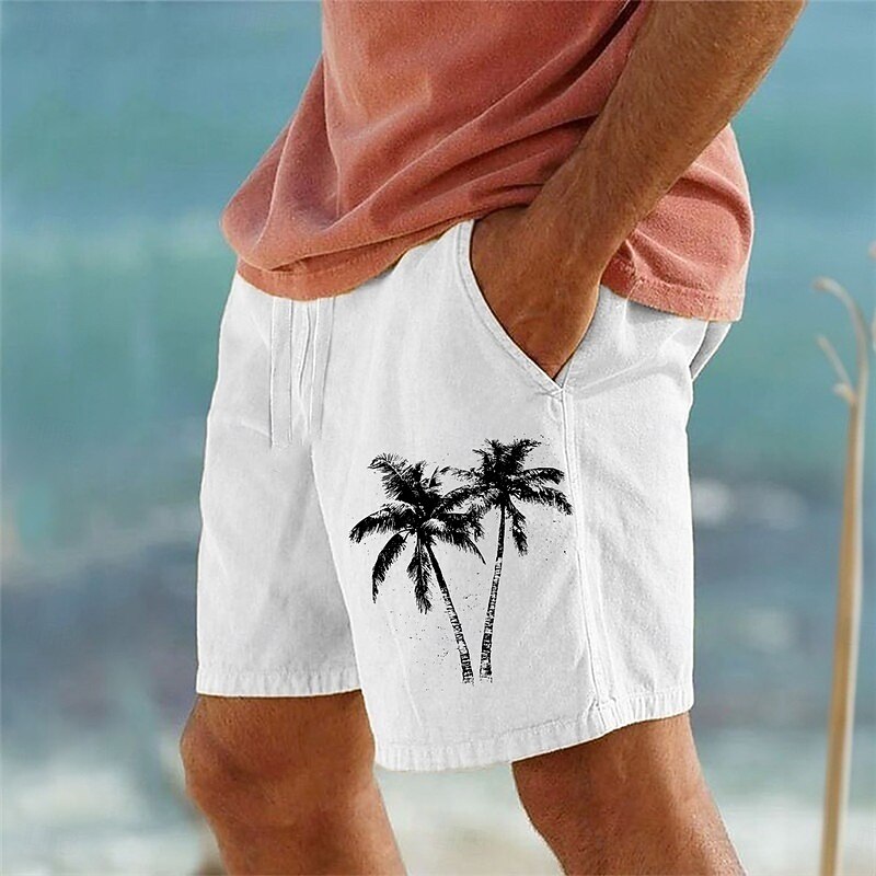 Men's Shorts Summer Shorts Beach Shorts Drawstring Elastic Waist Print Animal Comfort Breathable Knee Length Outdoor Holiday Going out Vacation Hawaiian Black White Micro-elastic