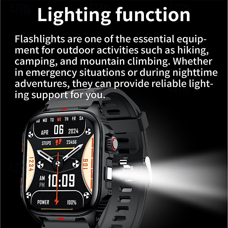 2025 Outdoor Sport Smart Watch Men 2.01 HD Screen LED Flashlight 400mAh Large Battery Heart Rate Waterproof BT Call Smartwatch3