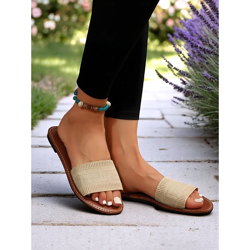 Women's Flyknit Slide Sandals – Lightweight Breathable Summer Flats for Women, Perfect for Casual Dates and Warm Weather Outings2