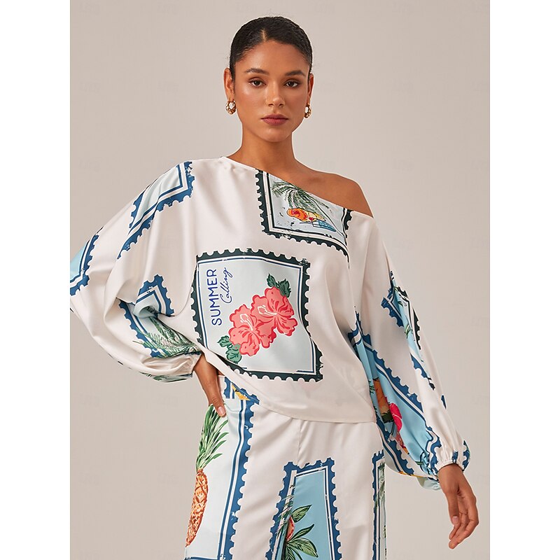 Seamless Pattern Print Off Shoulder Top