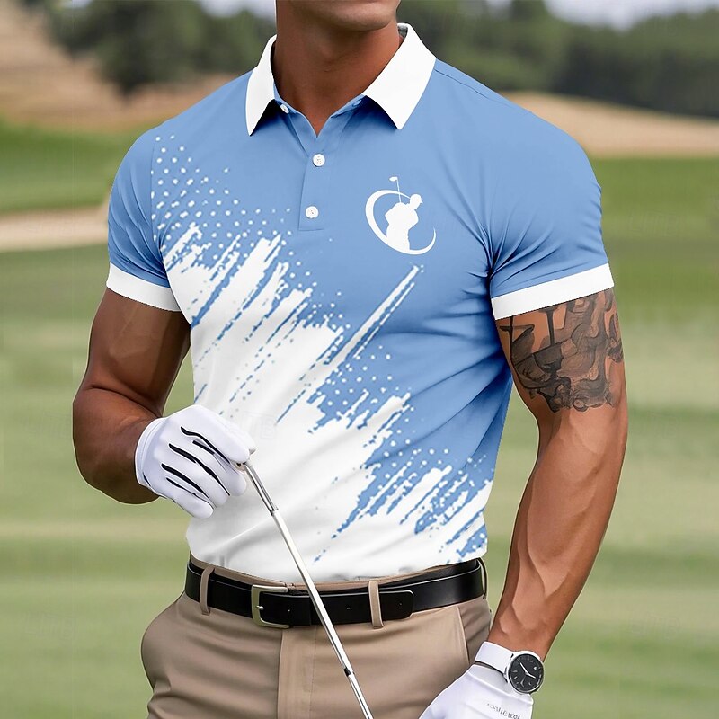 Men's Color Block Golf Sports Polo Shirts Short Sleeve Polo Shirts Collared Shirts Sportswear Casual Business Athleisure Buttons Summer Blue Brown