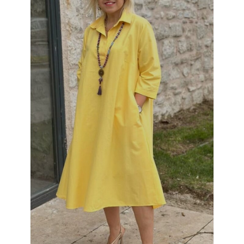 Women's Maxi Dress Summer Dress Casual Daily Regular Fit Plain 3/4 Length Sleeve V Neck Black Yellow Red Green Summer4