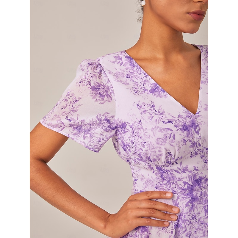 Women's Casual Dress Long Dress Maxi Dress Purple Summer Spring V Neck Elegant S M L3