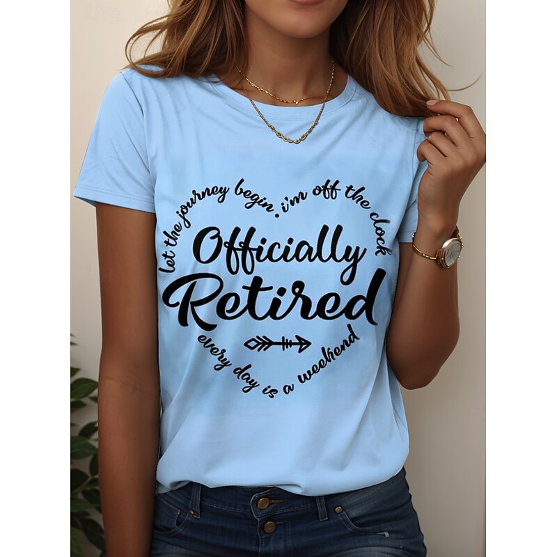 Women's T Shirt Retired Graphic Letter Vintage Stylish Classic Short Sleeve Crew Neck Regular Tops Daily Weekend Print Black White Pink Blue Purple Summer4