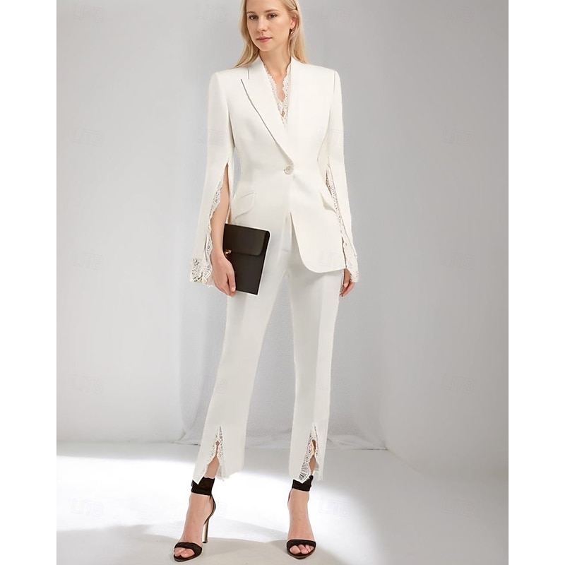 Women's 2 Pieces Suits Formal Wedding Guest Stretch Crepe Elegant Minimalist Long Sleeve Ankle Length Peak Lapel Single Breasted