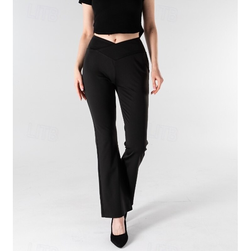 Women's EU / US Size Flare Leggings Cozy Leggings Comfort Full Length Mid Waist Solid Colored Soft Comfortable Micro-elastic Yoga Daily Wear Black 1# Spring, Fall, Winter, Summer Slim Fit