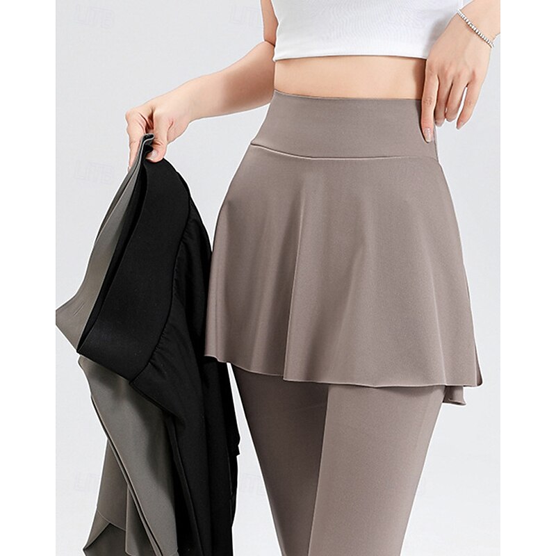 Women's Solid Colored Tennis Skirt with Capri Leggings Side Pockets Split Quick Dry Tennis Golf Pickleball Bottoms Black Brown Gray Spandex Tennis Clothing2