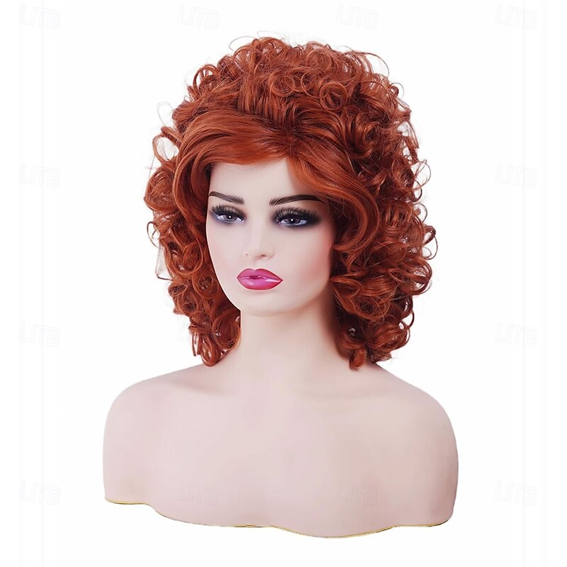 Long Curly Auburn Beehive Wig for Women Vintage Disco Wig Synthetic Full Wavy Ginger Copper Red Wigs for 60s 70s 80s Rock Singer Cosplay or Halloween Costume Party3