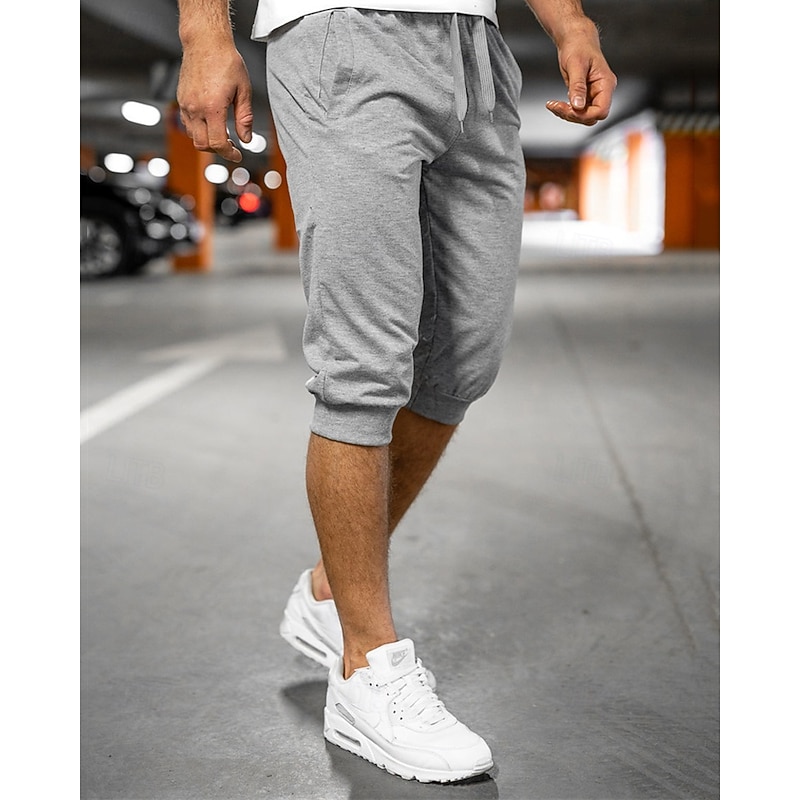 Men's Athletic Shorts Capri Pants Sweat Shorts Summer Shorts Pocket Drawstring Elastic Waist Plain Comfort Breathable Calf-Length Outdoor Sports Classic Casual Black Light Grey4