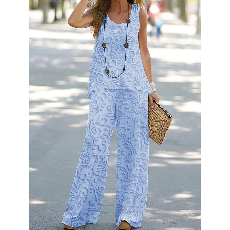 Women's Shirt Blouse Sleeveless Round Neck Floral Graphic Print Outdoor Vacation Casual White Pink Blue Summer Regular Fit3