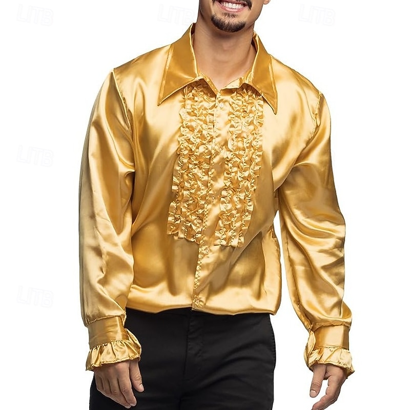 Retro Vintage 1970s Rave Shirt Disco Ruffle Fancy Dress Men's Halloween Carnival Music Festival Pride Parade Pride Month Adults Shirt All Seasons