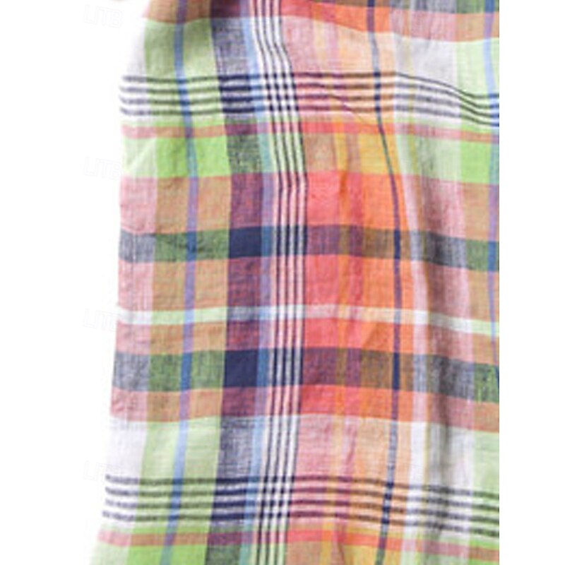 Men's Shirt Linen Shirt Summer Shirt Casual Shirt Beach Shirt Button Up Shirt Plaid Holiday Daily Wear Multi Color Short Sleeve Turndown Summer Clothing Apparel Front Pocket2