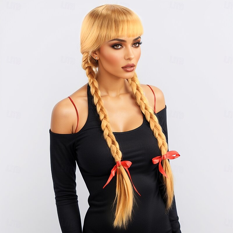 Synthetic Wig kinky Straight Yaki Straight Layered Haircut With Bangs Machine Made Wig 28 inch A1 Synthetic Hair Women's Party Classic New Arrival Brown4