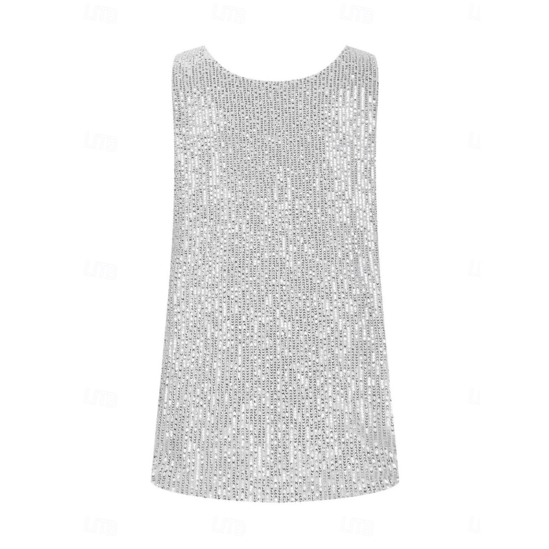 Women's Camisole Tank Top Solid Color Daily Casual Sleeveless Crew Neck Regular Tops Daily Sequins Silver Black Pink Red Summer3