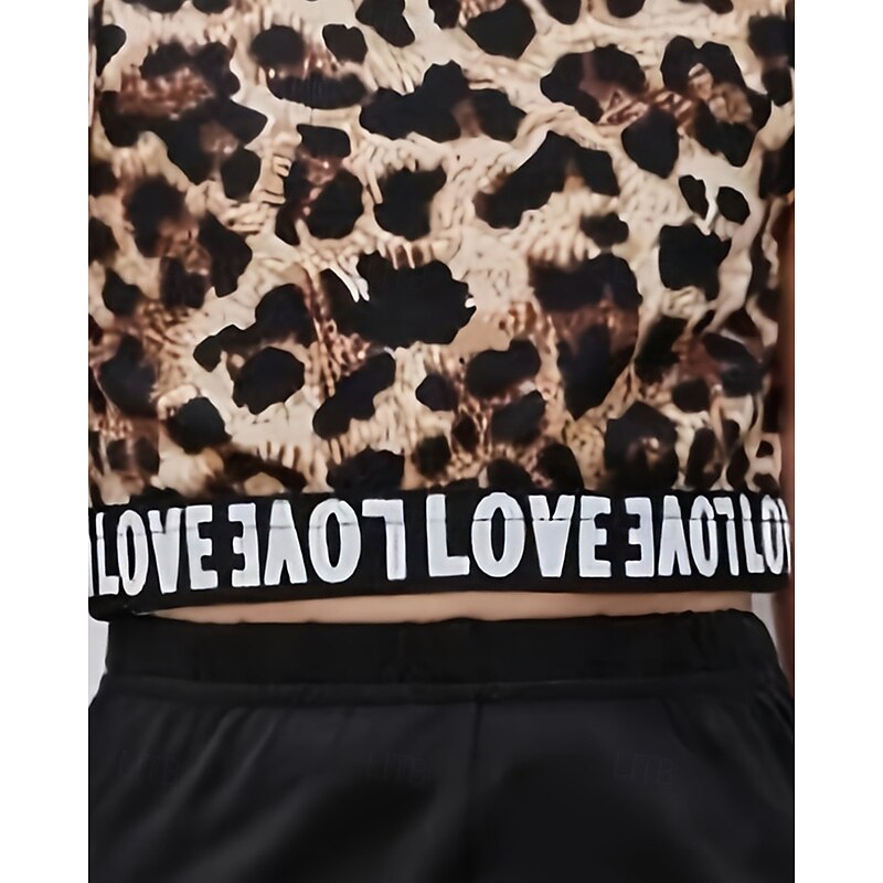 2 Pieces Kids Girls' Leopard Crewneck Tank & Pants Set Sleeveless Fashion Outdoor 4 years+ Summer Brown4