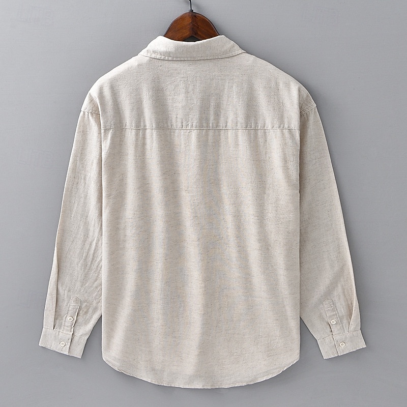 Men's Shirt Linen Shirt Casual Shirt Button Up Shirt Cotton Shirt Plain Vacation Hawaiian White Red Navy Blue Blue Long Sleeve Lapel Spring Fall Clothing Apparel Buttons2