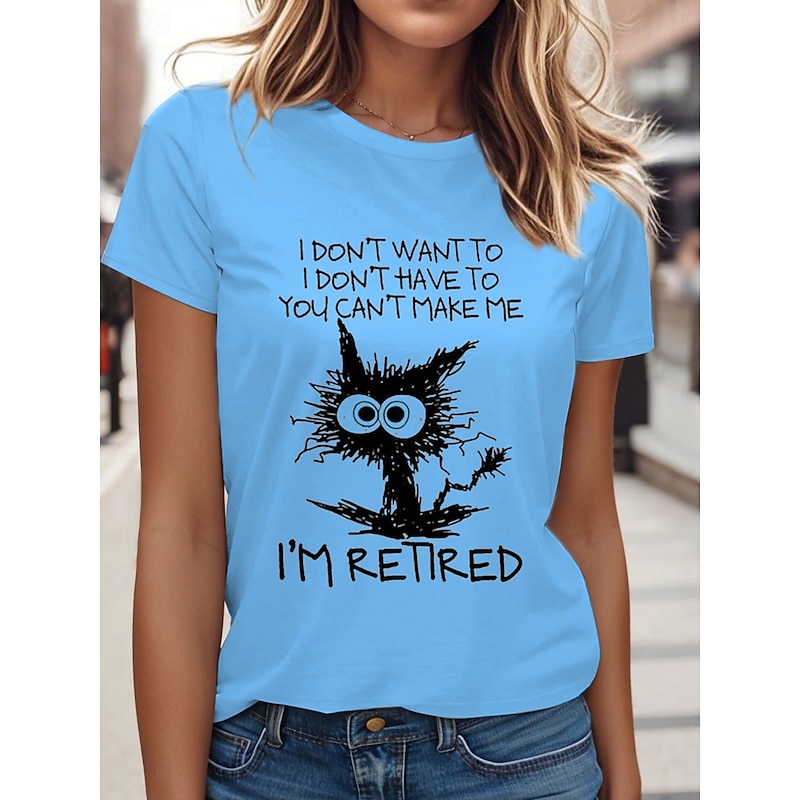 Women's T Shirt Retired Graphic Animal Letter Stylish Classic Casual Short Sleeve Crew Neck Regular Tops Daily Weekend Print White Pink Blue Purple Summer Spring2