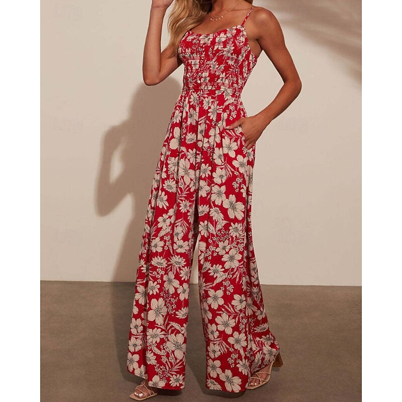 Women's Normal Jumpsuit Streetwear Floral Sleeveless U Neck Print Street Daily Regular Fit Red Summer3