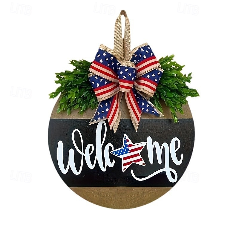 Patriotic Wooden Door Sign Decoration for Independence Day 4th of July, USA Flag Red White Blue Welcome Hanging Outdoor Wall Decor4