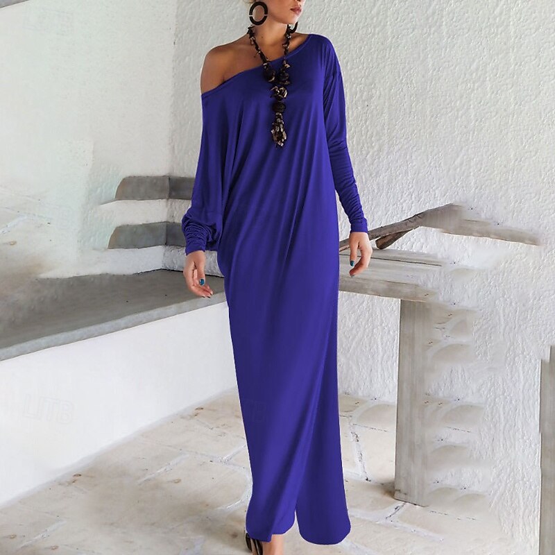 Women's Long Dress Maxi Dress Casual Dress Classic Modern Outdoor Vacation Daily Regular Fit Plain Long Sleeve Crew Neck Black Blue Khaki Gray Summer2