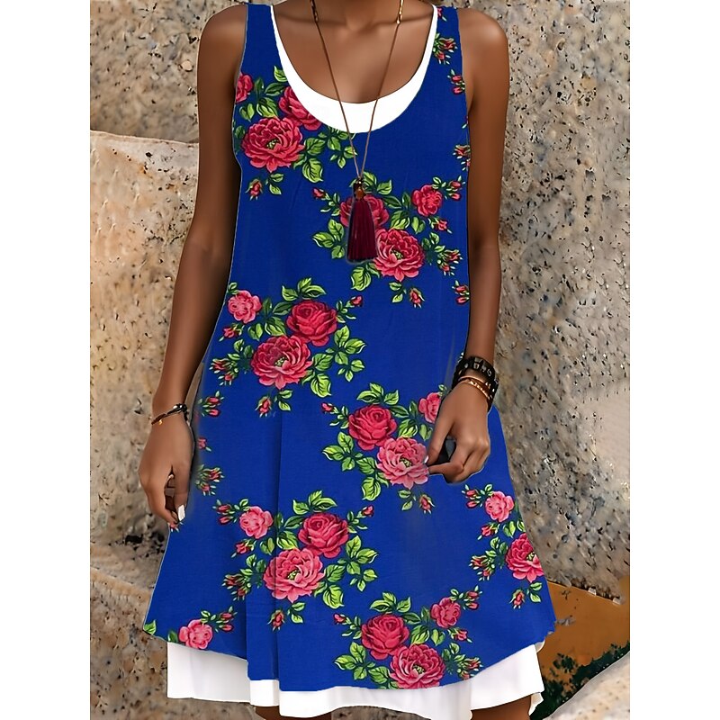Women's Midi Dress Tank Dress Fashion Classic Outdoor Daily Weekend Regular Fit Graphic Sleeveless Crew Neck Royal Blue Summer Spring Fall