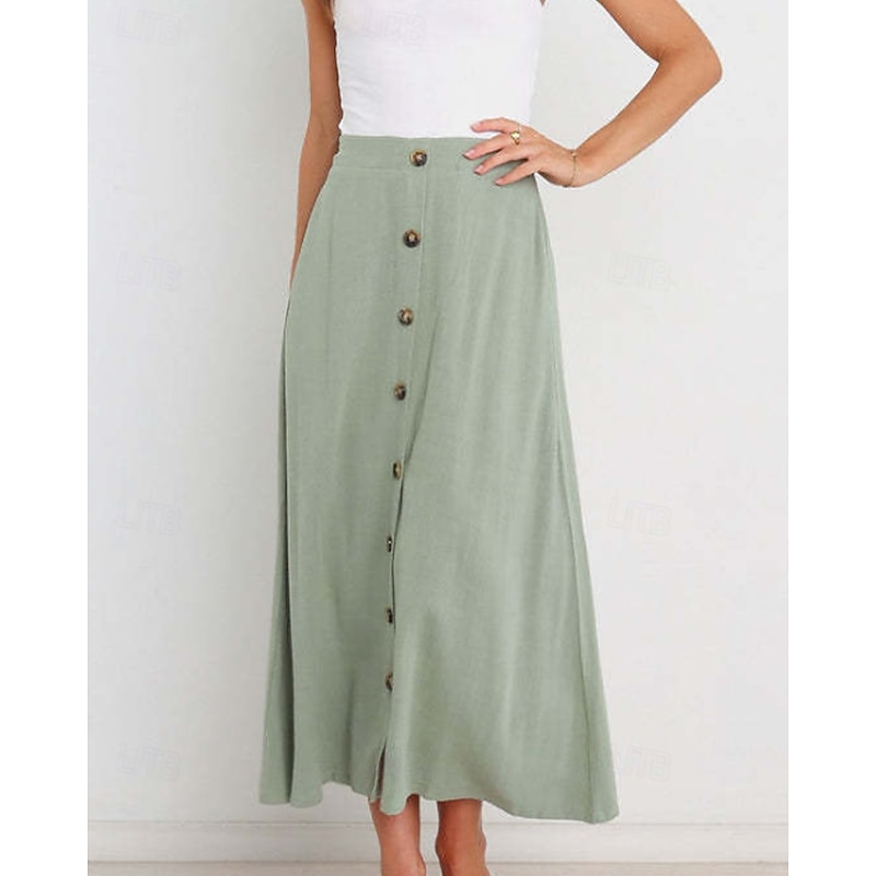 Women's Skirt Basic Casual Midi Mid Rise Skirts Plain Ruched Micro-elastic Vacation Street Black White Mint Green Green Summer Cotton