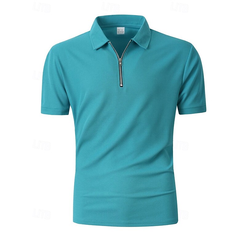 Men's Quarter Zip Polo Golf Shirt Daily Holiday Lapel Short Sleeve Fashion Basic Plain Summer Regular Fit Black Blue Army Green Beige Coffee Quarter Zip Polo2