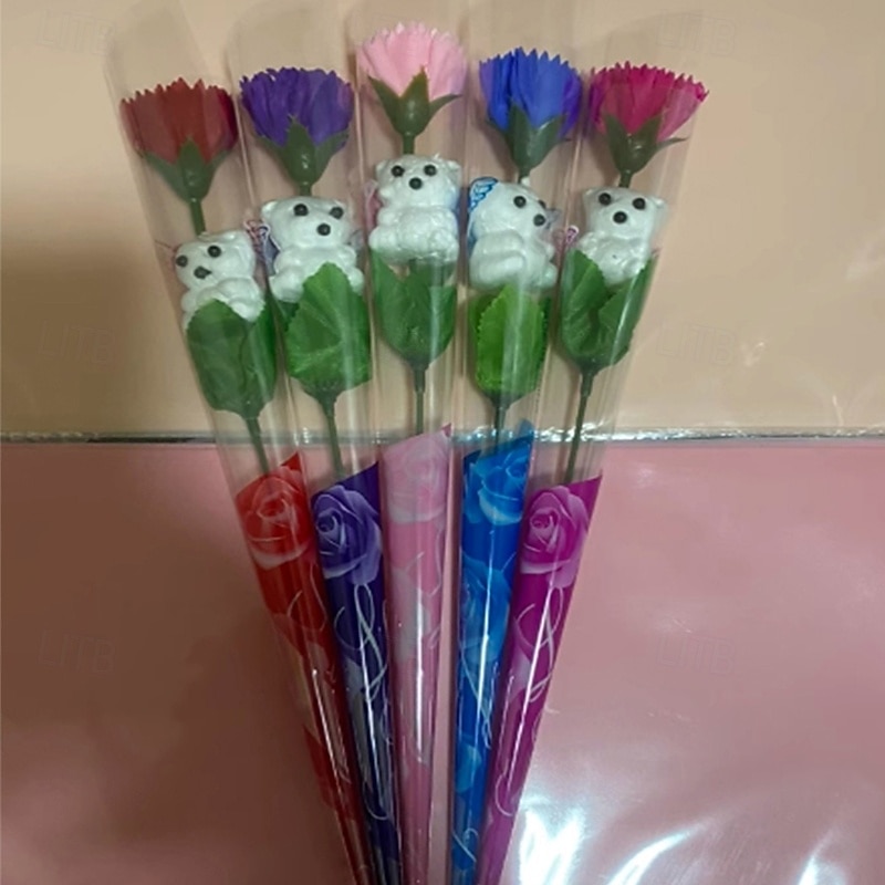 10pcs/5pcs/1pcLove Little Bear Rose Single Gift for Mom's Mother's Day Soap Flower Fragrant Soap Flower Single Carnation Soap Flower Little Bear Flower