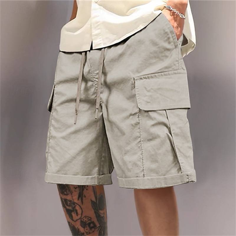 Men's Cargo Shorts Outdoor Shorts Running Shorts Casual Shorts Hiking Shorts Elastic Waist Multi Pocket Plain Moisture Wicking Wearable Knee Length Outdoor Casual Daily Vacation Fashion Black Light