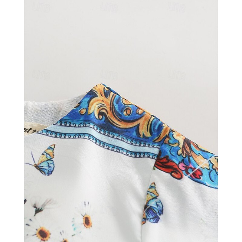 Kids Girls' Dress Flower Short Sleeve Outdoor Ruched Adorable Basic Cotton Knee-length Casual Dress Floral Dress Summer 4 years+ White4