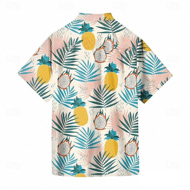 Men's Pineapple Palm Leaf Tropical Plants Summer Hawaiian Shirt Button Up Shirt Aloha Shirt Short Sleeve Hawaiian Vacation Holiday Beach Wear Summer Spring Turndown 3D Print Collared Shirts Apricot2