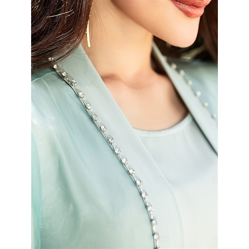 A-Line Mother of the Bride Dress Elegant Vintage Crew Neck Floor Length Satin Long Sleeve with Beading2