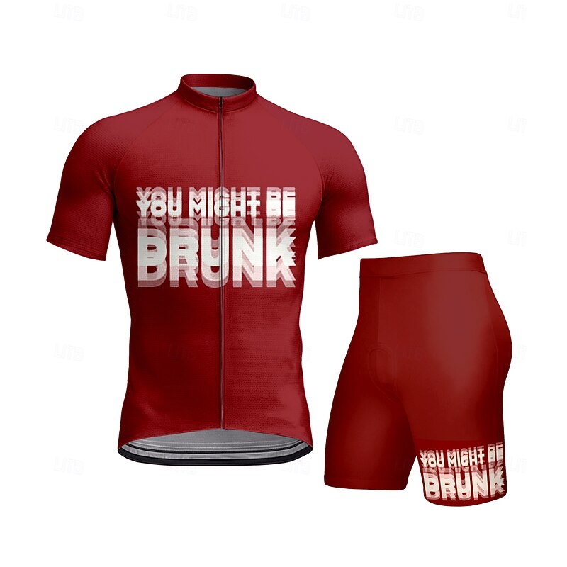 CAWANFLY Men's Cycling Jersey with Shorts Short Sleeve Wine Bike Sports Graphic Letter & Number Clothing Apparel - Main Image