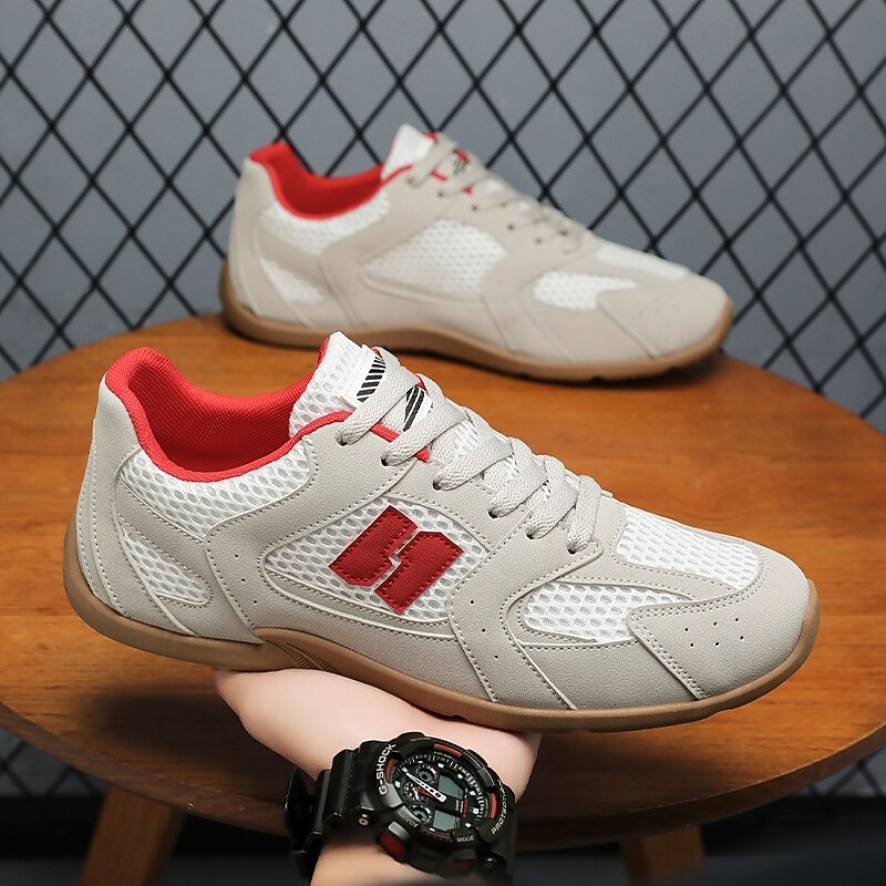 Men's Beige and Red Running Sneakers with Ventilated Upper and Durable Sole - Performance-oriented, Trendy, Perfect for Fitness and Casual Outings4