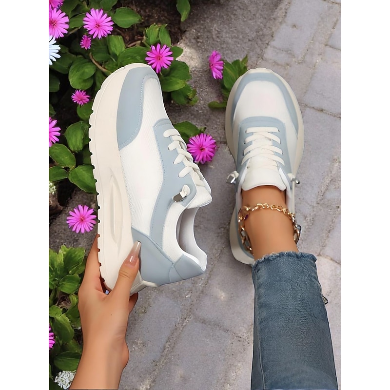 Women's Mesh Platform Sneakers with Contrast Color Panels – Breathable Sporty Walking Shoes for Errands and Travel4